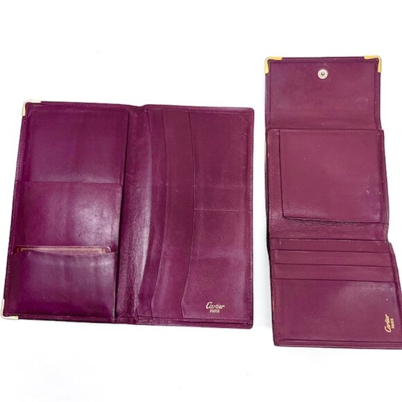 2 Vintage Wallets Cartier Leather Bordeaux red Bygendy: 1 Bi-fold- 1 Tri-fold(72 - Picture 6 of 12
